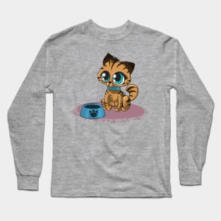 Brown Cat with Stripes and Beanie Eyes Long Sleeve T-Shirt